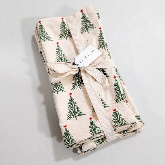 FIORI & FERN Charming Christmas Trees Printed Napkin Set Holiday Festive Nature - Picture 1 of 2